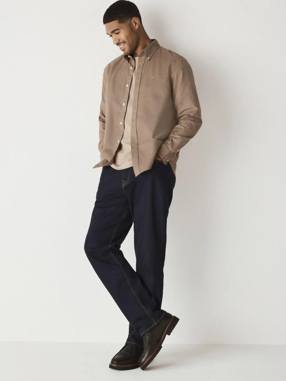 Next Stone Natural Regular Fit Long Sleeve Oxford Shirt