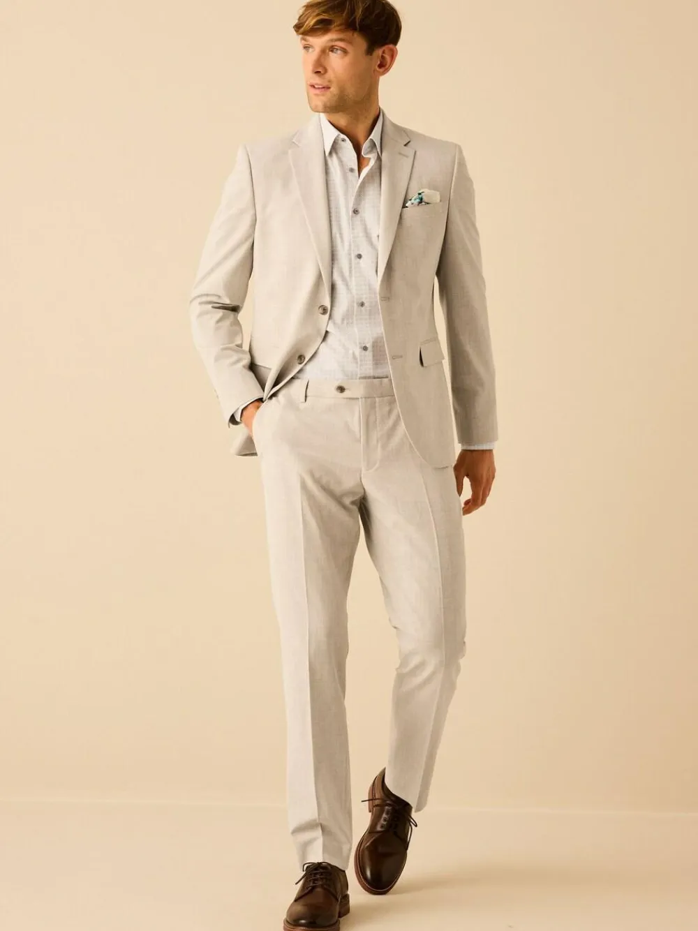 New Next Slim Fit Motionflex Stretch Suit Trousers Stone