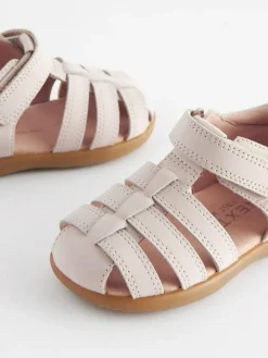 Clearance Next Standard Fit (F) Baby Touch Fastening Leather First Walker Sandals Stone