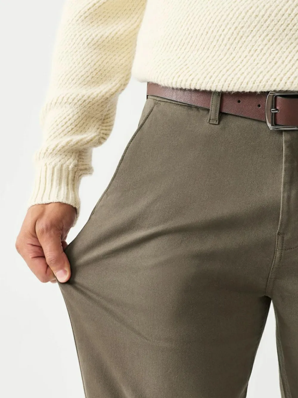 Discount Next Straight Fit Motionflex Chinos Trousers With Belt Stone
