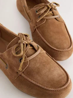 Next Tan Brown Extra Wide Fit Leather Round Toe Boat Shoes