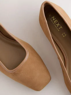 Next Tan Brown Forever Comfort® Leather Square Toe Ballerina Shoes^Women Flats