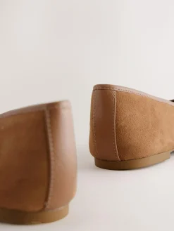 Next Tan Brown Forever Comfort® Leather Square Toe Ballerina Shoes^Women Flats