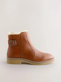Next Forever Comfort® Faux Fur Lined Buckle Trim Ankle Boots^Women Wide Fit & Extra Wide Fit|Boots & Wellies