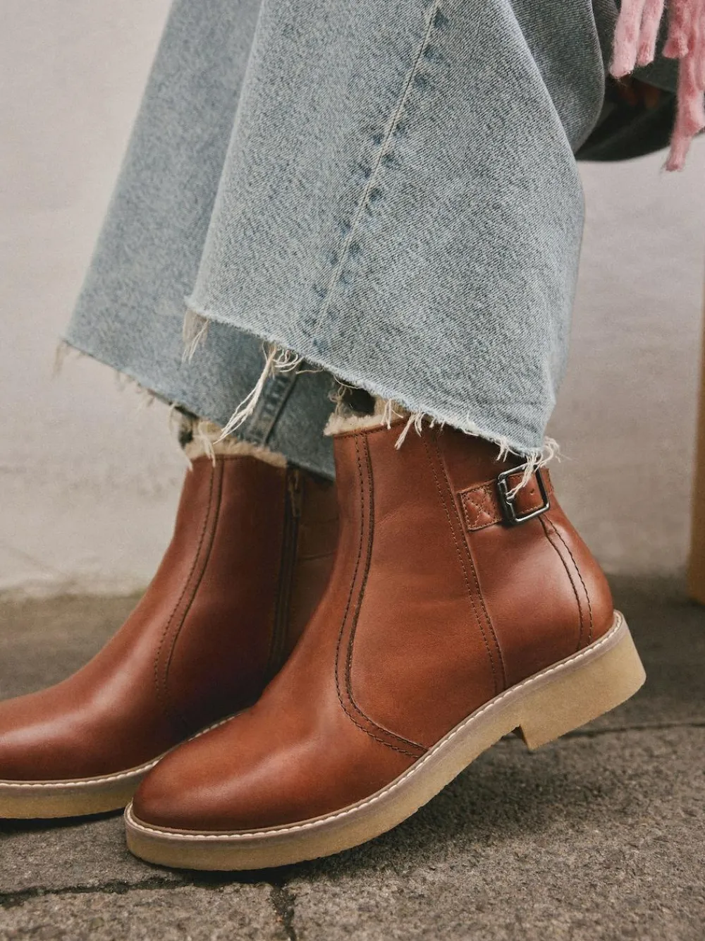 Next Forever Comfort® Faux Fur Lined Buckle Trim Ankle Boots^Women Wide Fit & Extra Wide Fit|Boots & Wellies
