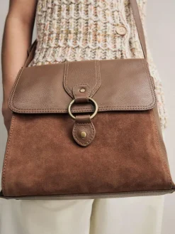 New Next Tan Brown Leather Pocket Messenger Bag