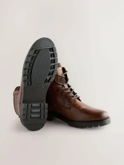 Outlet Next Leather Zip-Up Borg Lined Boots Tan Brown