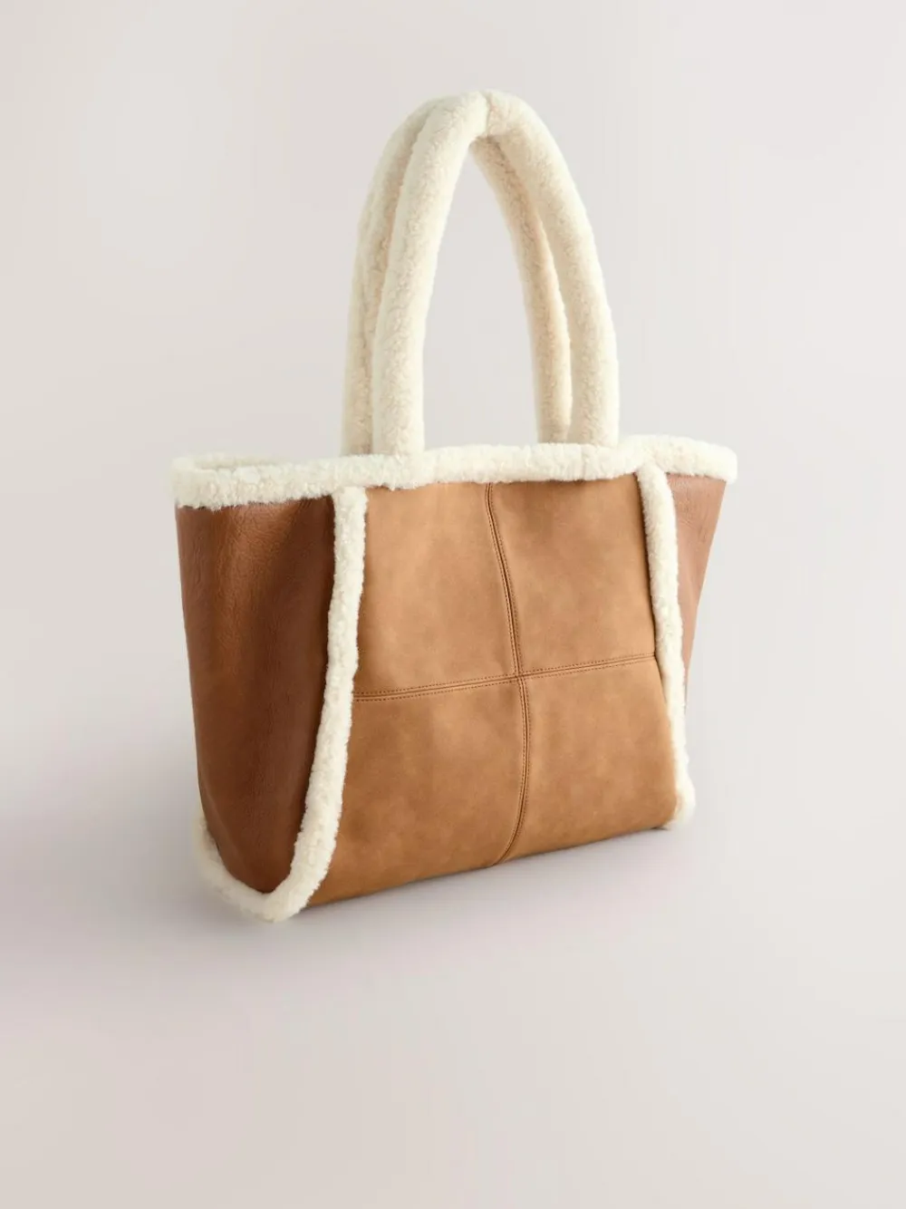 Next Tan Brown PU Borg Tote Bag^Women Bags