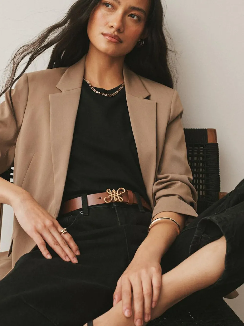 Best Next Regular Statement Buckle Leather Belt Tan Brown