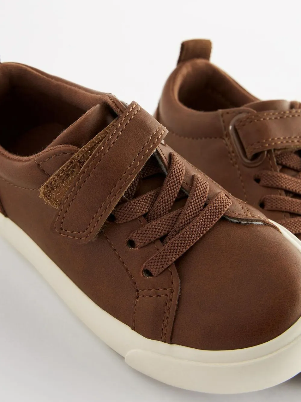 Online Next Standard Fit (F) Touch Fastening Elastic Lace Trainers Tan Brown