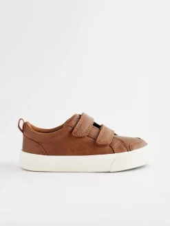 Best Next Standard Fit (F) Two Strap Touch Fastening Trainers Tan Brown