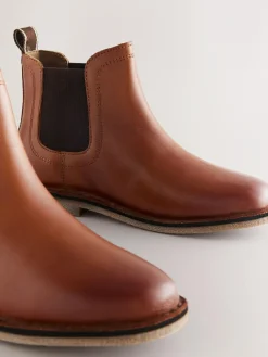 Next Tan Brown Standard Fit (F) Leather Chelsea Boots^BOY Boots|Boots