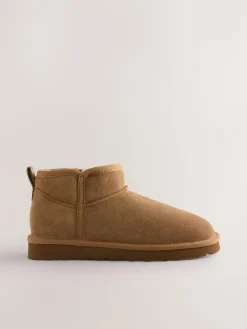 Outlet Next Extra Wide Fit Water Repellent Faux Fur Ankle Boots Tan Brown Suede