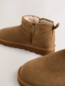 Outlet Next Extra Wide Fit Water Repellent Faux Fur Ankle Boots Tan Brown Suede