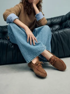 Next Standard Fit Leather Round Toe Boat Shoes^Women Flats|Wide Fit & Extra Wide Fit