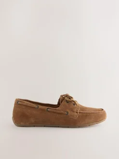 Next Standard Fit Leather Round Toe Boat Shoes^Women Flats|Wide Fit & Extra Wide Fit