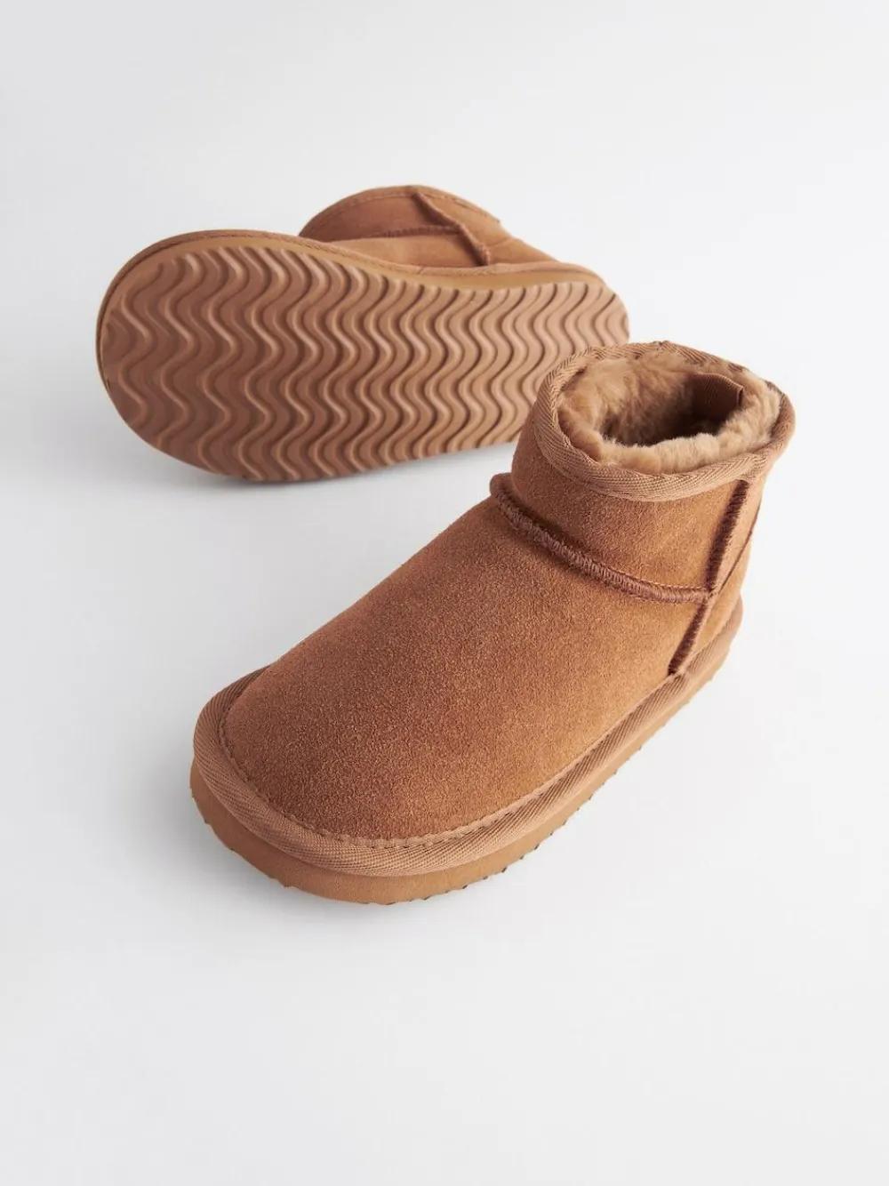 New Next Suede Warm Lined Ankle Slipper Boots Tan Brown