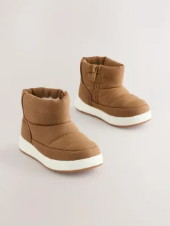 Next Quilted Pull On Boots Tan Brown Warm Lined