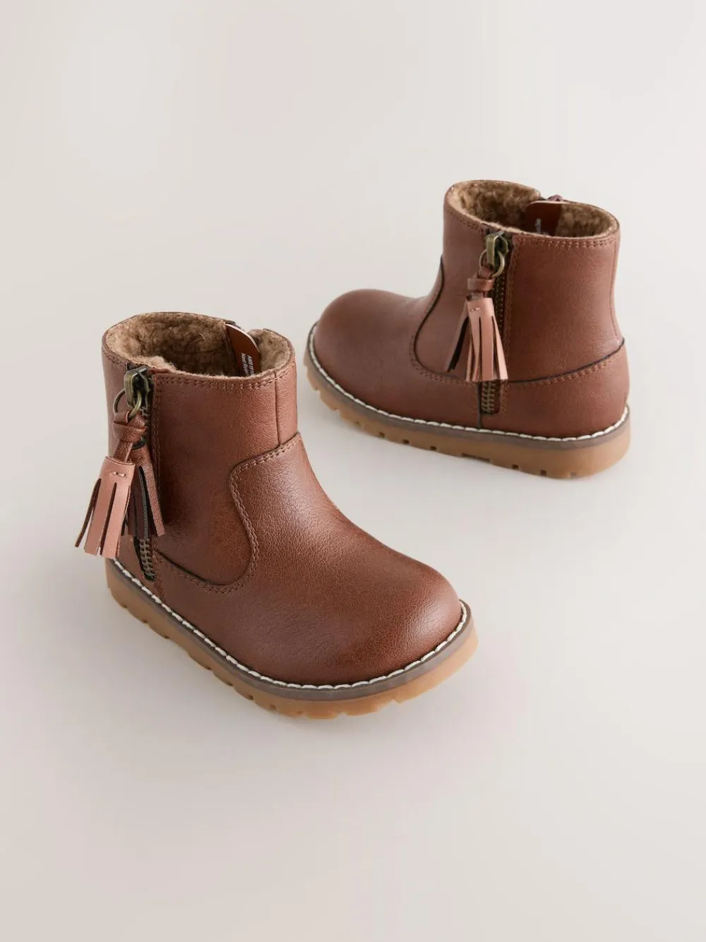 Next Tan Brown Wide Fit (G) Chelsea Zip Tassel Ankle Boots^ Baby Boots|Boots