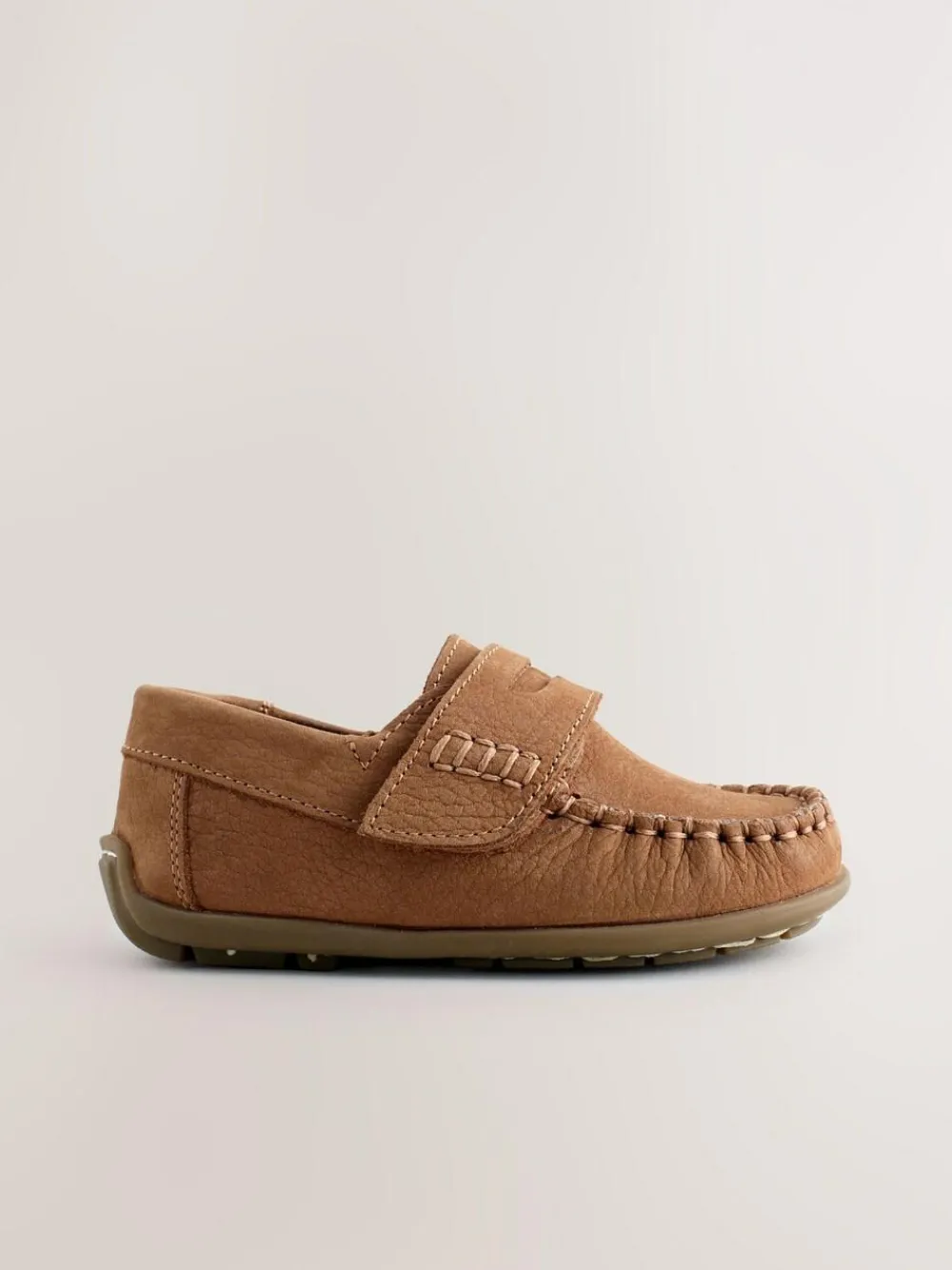 Next Tan Brown Wide Fit (G) Leather Penny Loafers with Touch and Close Fastening^ Shoes