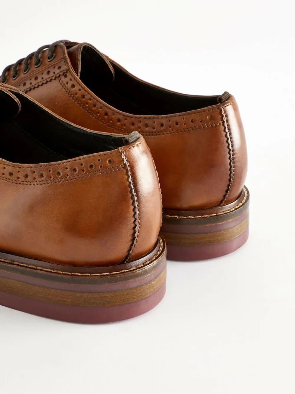 Next Tan Brown Wide Fit Leather Contrast Sole Chunky Brogues Shoes^ Shoes|Occasionwear