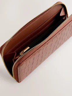 Hot Next Tan/Brown Croc Effect Zip Around Purse