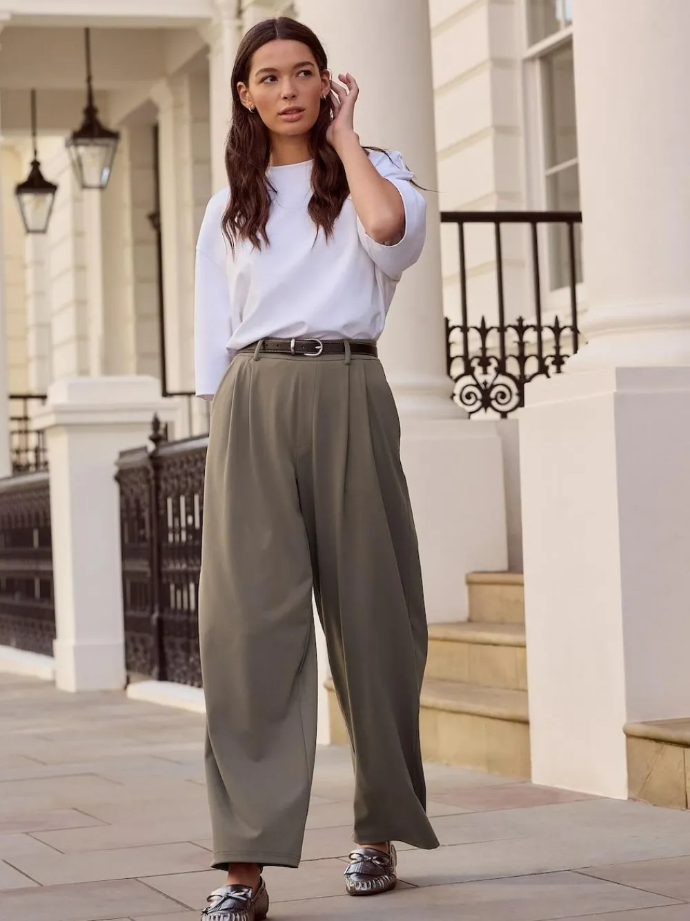 Clearance Next N. Premium Wide Leg Tailored Jersey Trousers Taupe Brown