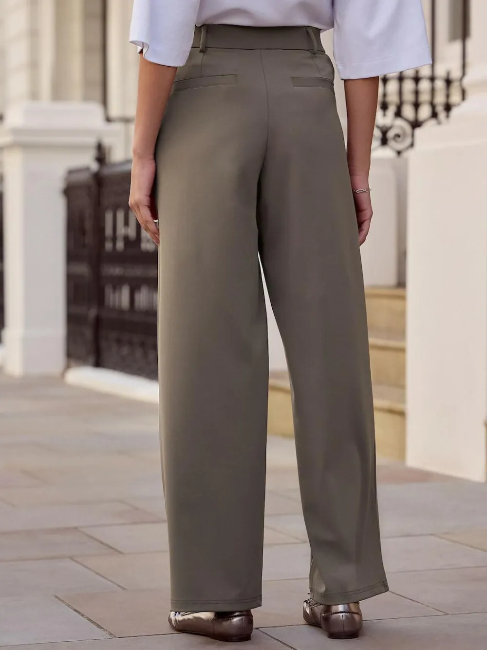 Clearance Next N. Premium Wide Leg Tailored Jersey Trousers Taupe Brown