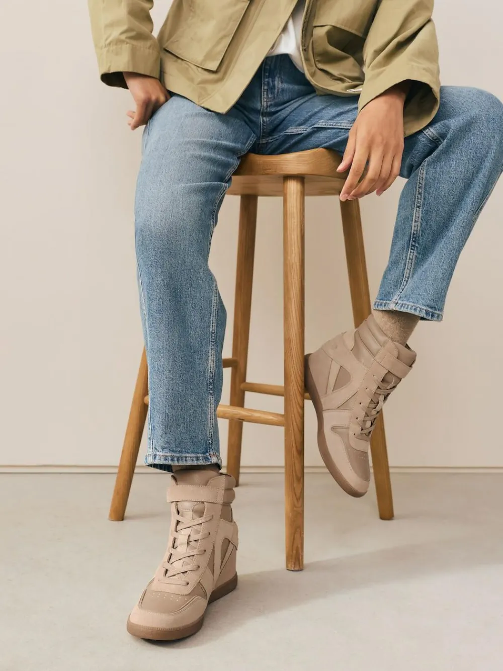 New Next Forever Comfort® Lace Up Wedge Trainers Taupe