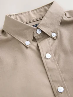Next Taupe Logo Short Sleeve Cotton Rich Oxford Shirt (3-16yrs)^BOY Shirts