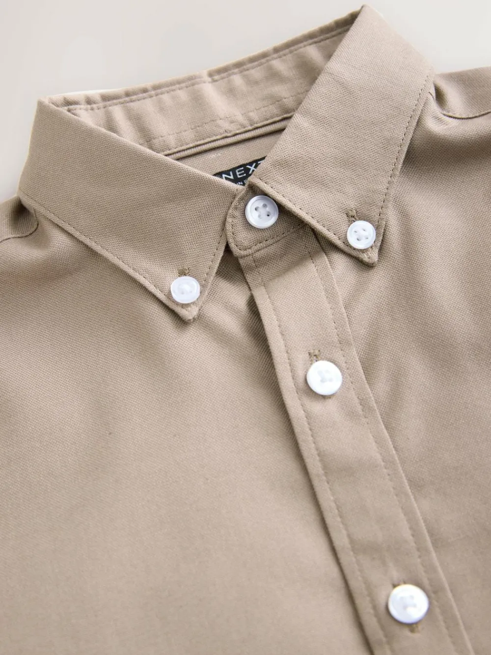 Next Taupe Logo Short Sleeve Cotton Rich Oxford Shirt (3-16yrs)^BOY Shirts