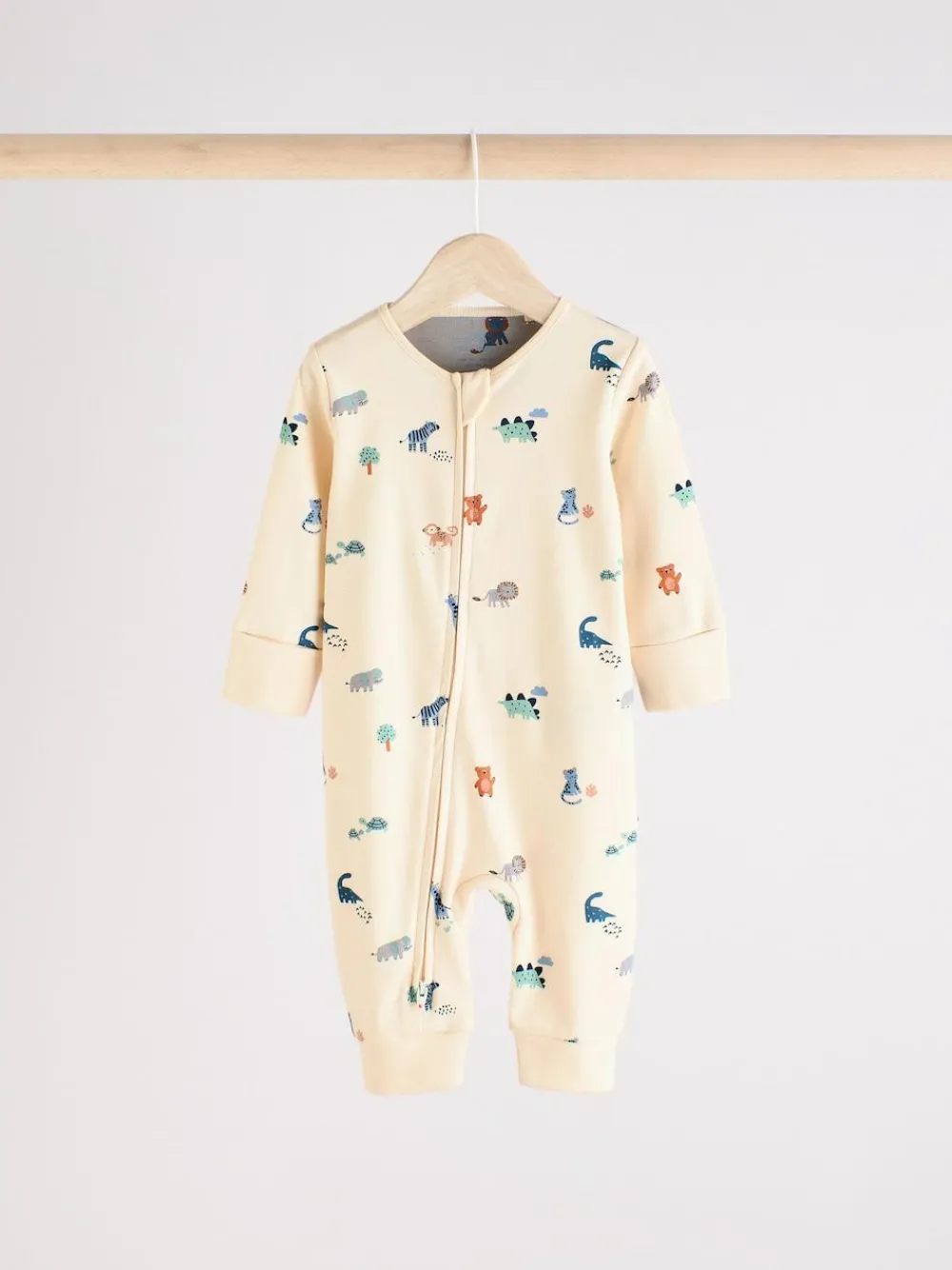 Online Next Teal Blue Baby Printed Zip Sleepsuits 3 Pack (0mths-3yrs)