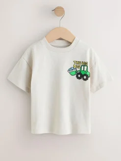 Clearance Next Teal Blue Digger Short Sleeve Graphic T-Shirts 3 Pack (3mths-7yrs)
