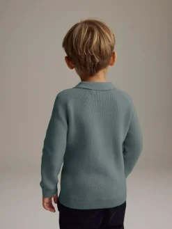 Online Next Long Sleeve Quarter Zip Knitted Polo Shirt (3mths-7yrs) Teal Blue