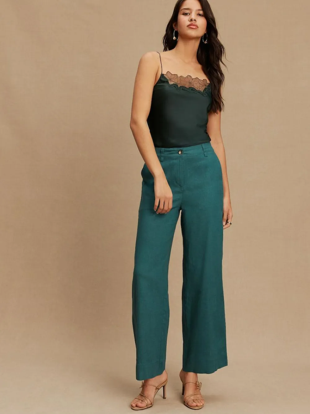 Sale Next Smart Front Linen Blend Wide Leg Trousers Teal Blue