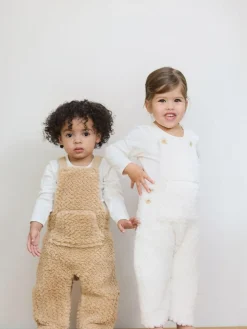 Outlet The Little Tailor Baby Chunky Sherpa Fleece Dungarees and Bodysuit Set Natural