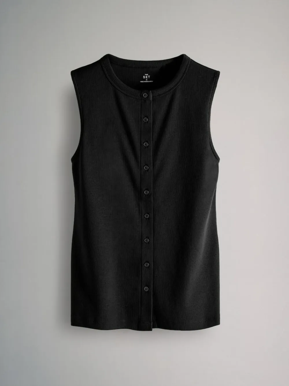 The Set 3 Pack Button Through Ribbed Vests Black/White/Chocolate Brown^Women Nightwear