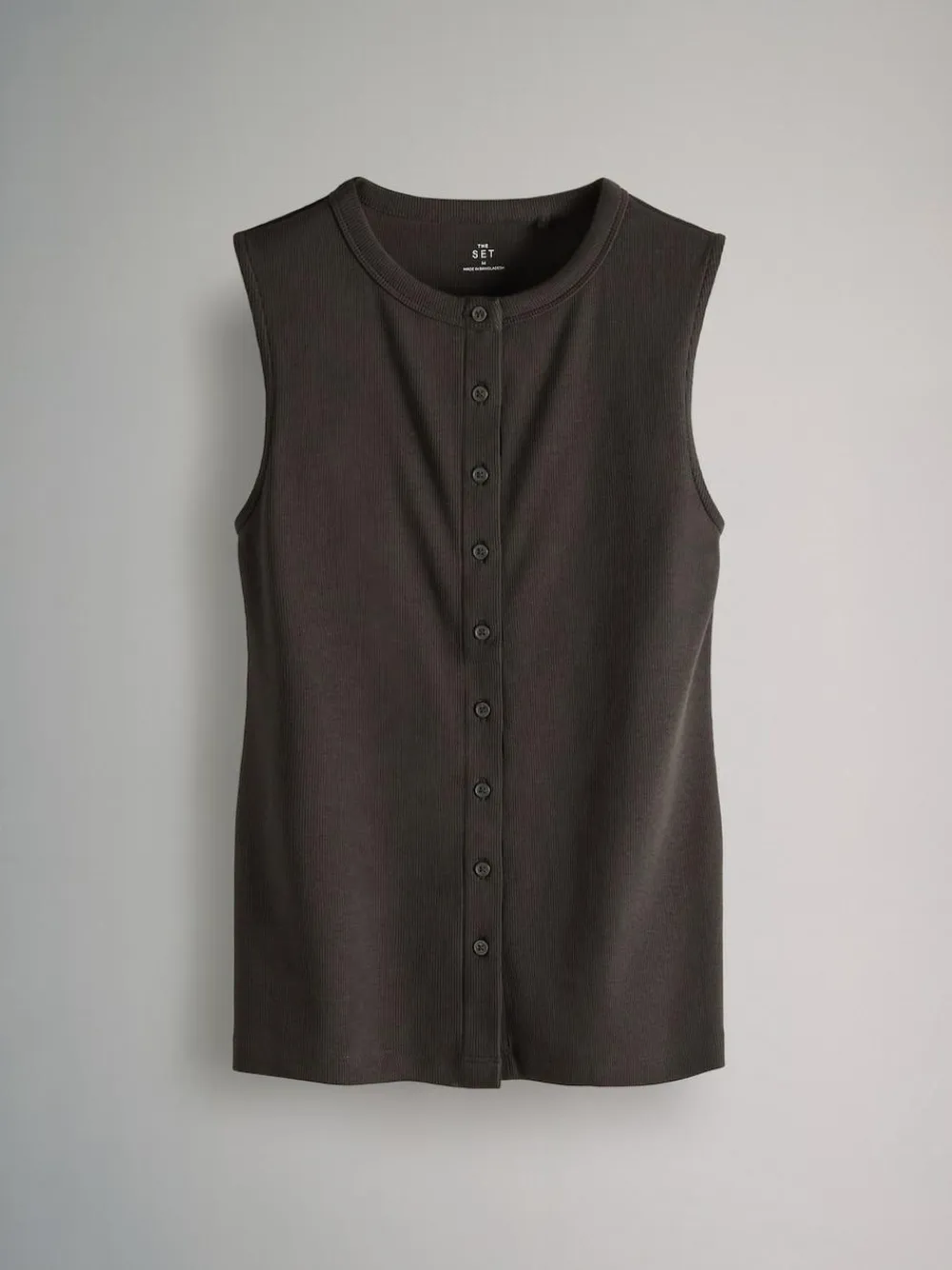 The Set 3 Pack Button Through Ribbed Vests Black/White/Chocolate Brown^Women Nightwear