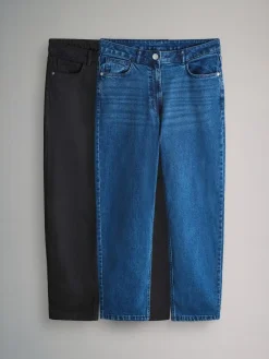 The Set 2 Pack Mom Jeans Black/Dark Blue^Women Jeans|Jeans