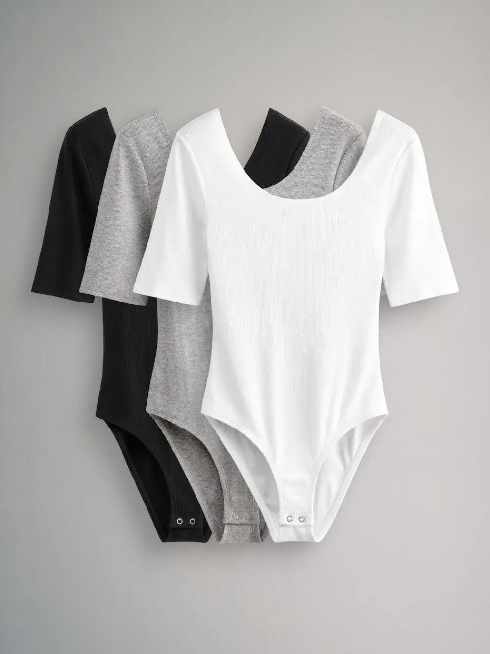 The Set 3 Pack Ribbed Long Sleeve Bodysuits Black/Grey/White^Women All Lingerie|Tops & T-Shirts