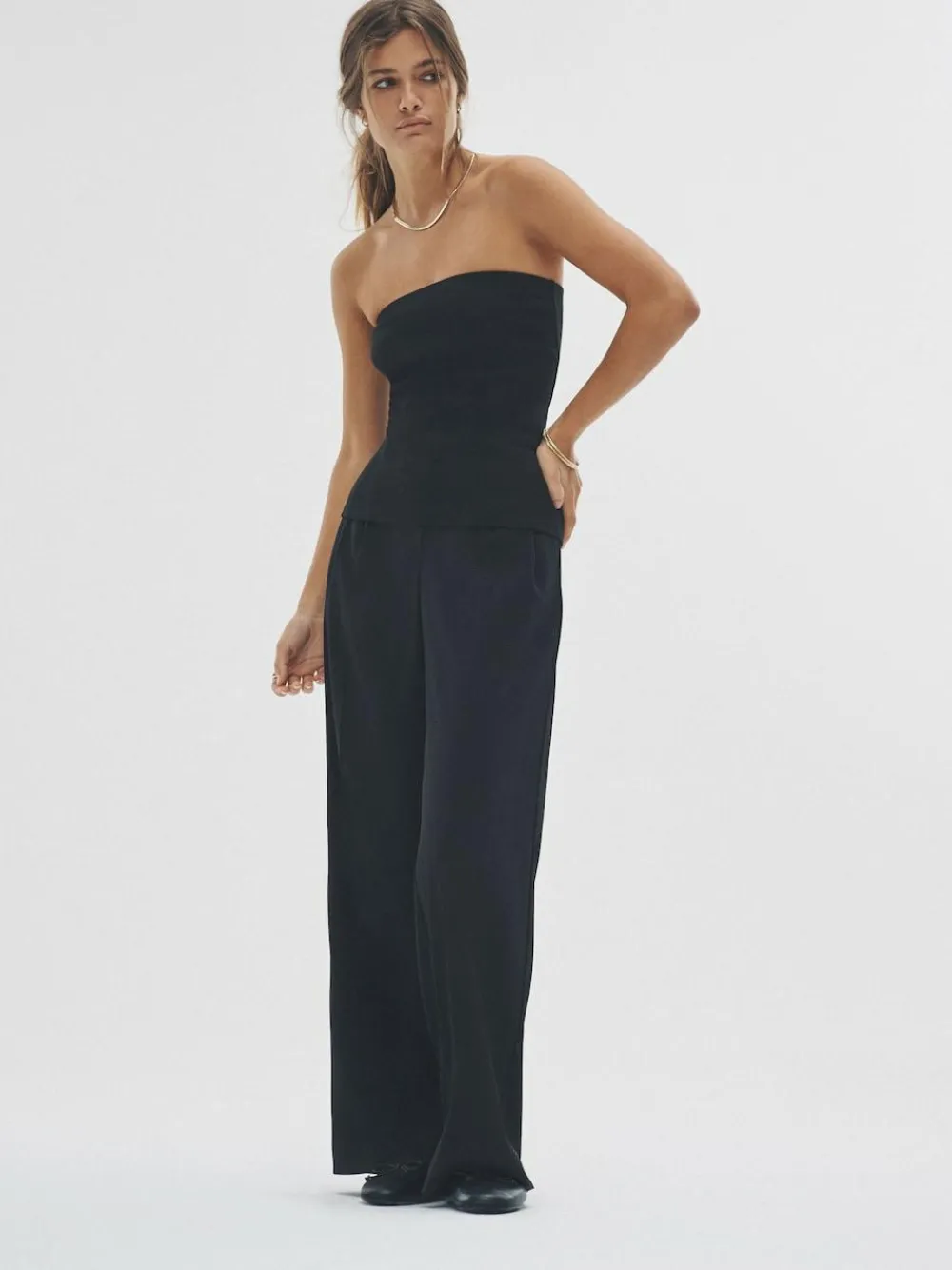 New The Set 2 Pack Wide Leg Pleated Trousers Black/Grey