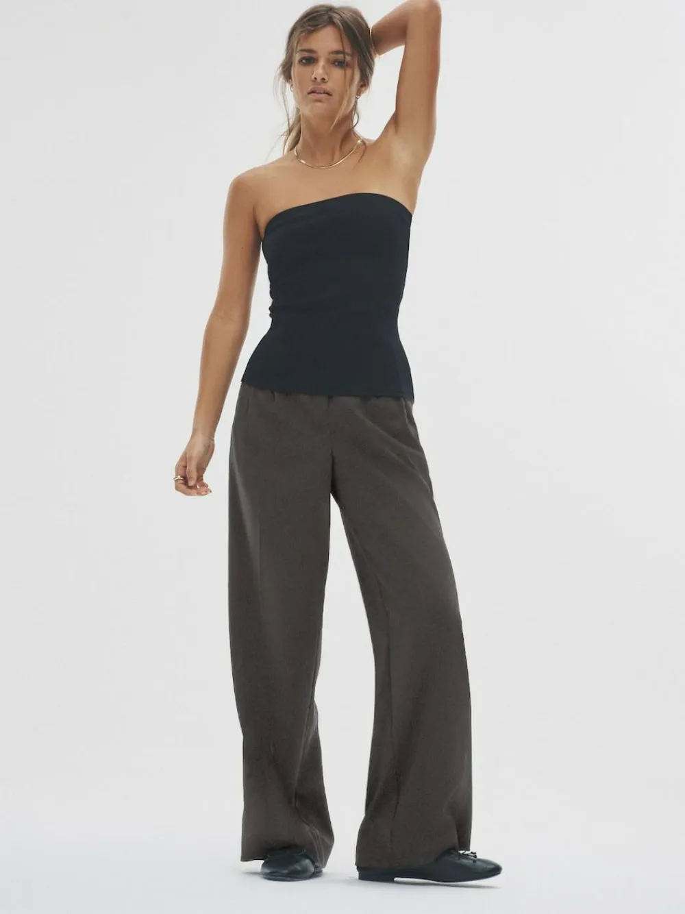 New The Set 2 Pack Wide Leg Pleated Trousers Black/Grey