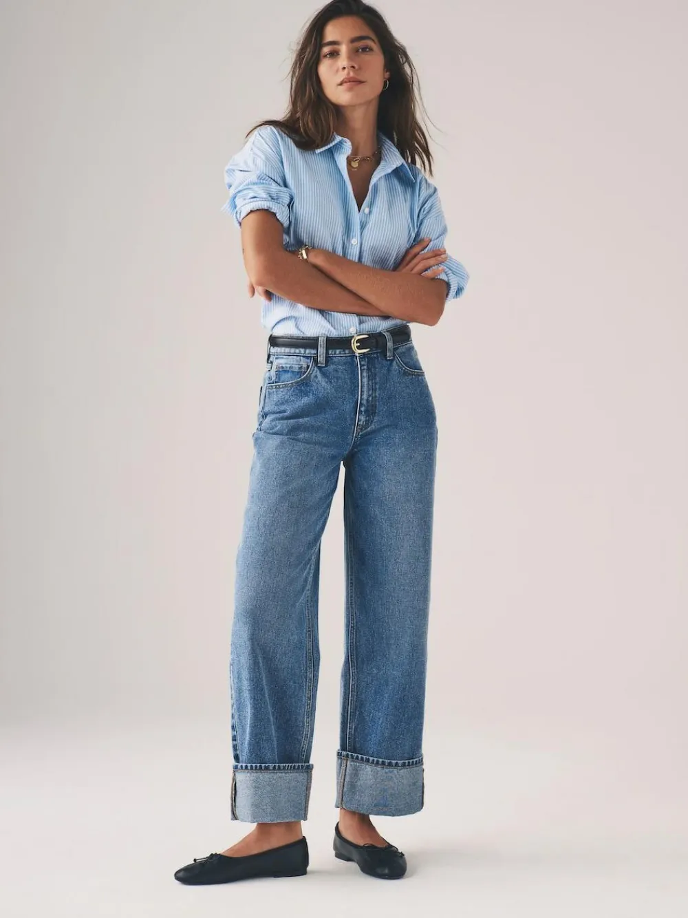 Sale The Set 2 Pack Wide Leg Turn Up Hem Jeans Mid Blue/Dark Blue