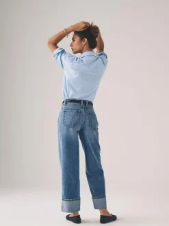 Sale The Set 2 Pack Wide Leg Turn Up Hem Jeans Mid Blue/Dark Blue