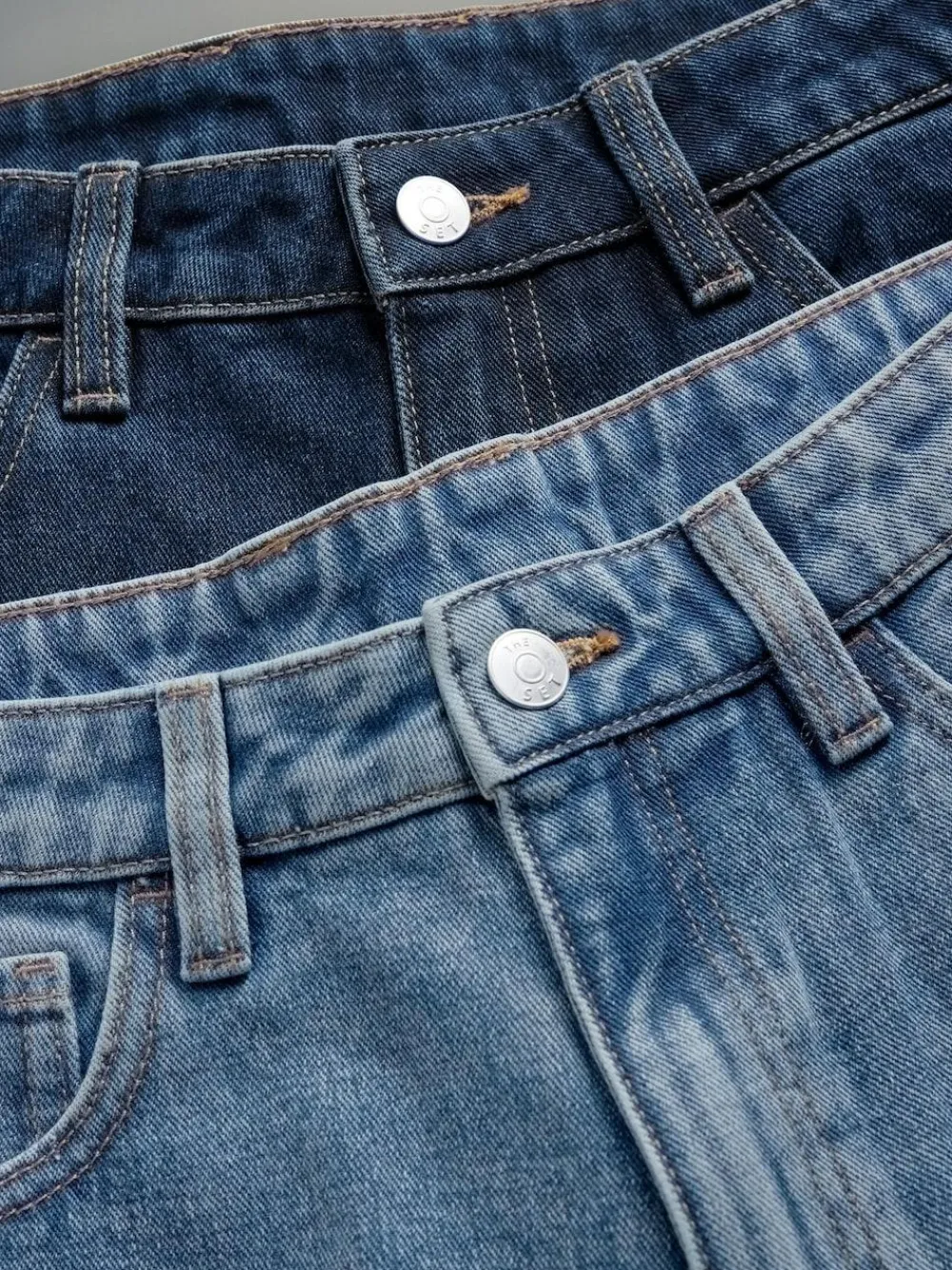 Sale The Set 2 Pack Wide Leg Turn Up Hem Jeans Mid Blue/Dark Blue