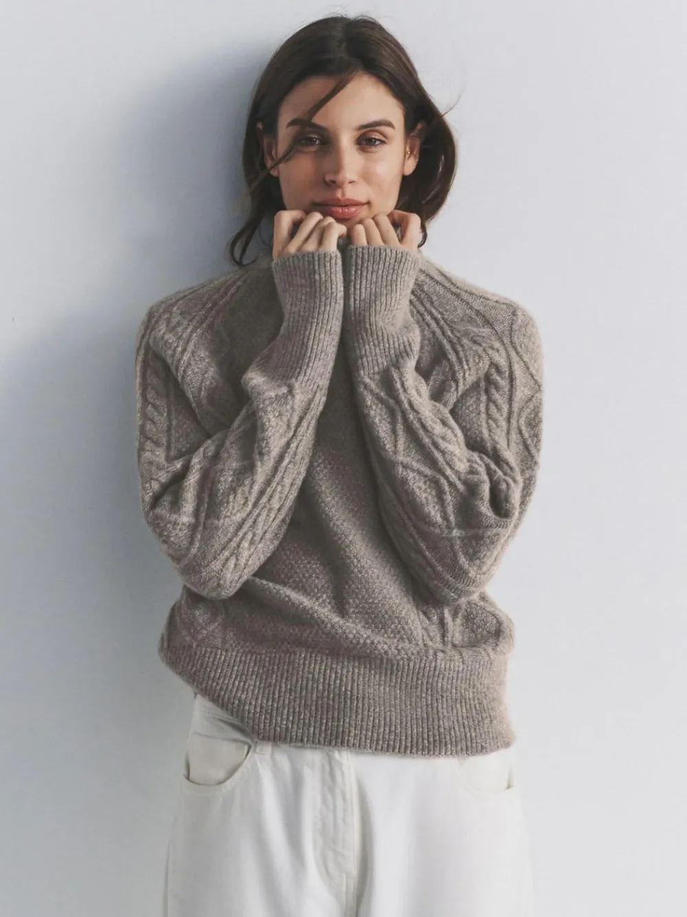 Best The Set Cream/Light Brown Marl 2 Pack Knitted Cable Jumpers With Wool
