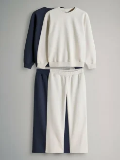 Discount The Set Navy/Oatmeal 4 Pack Crew Neck Sweat and Wide Leg Joggers
