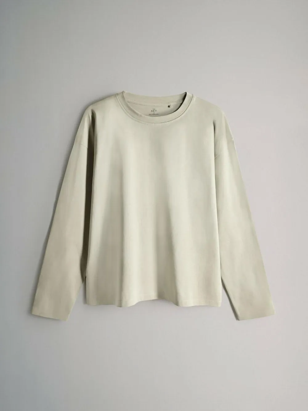 Discount The Set Relaxed Fit 4 Pack 100% Cotton Relaxed Long Sleeve T-Shirts Light Green/Pink/White/Stripe