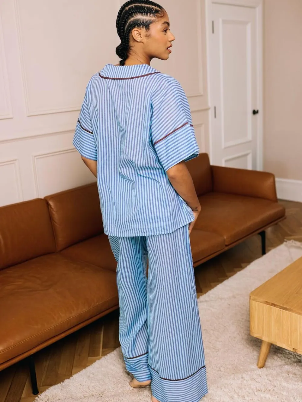 Their Nibs Blue Skinny Stripe Cotton Voile Oversized Long Pyjamas Set^Women Pyjamas