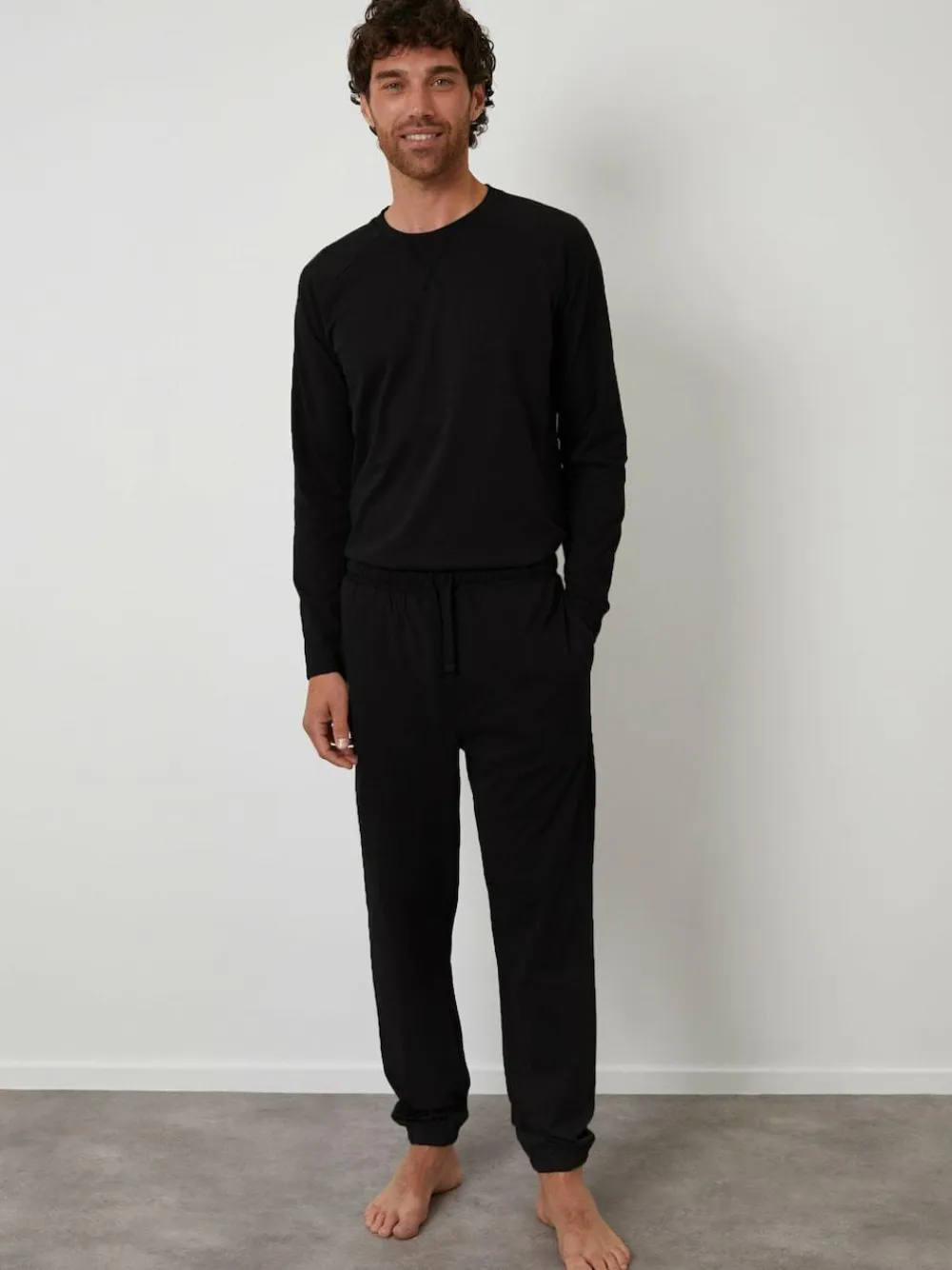 Hot Threadbare Peached Cotton Long Lounge Set Black